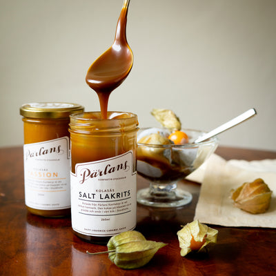<br>SALTY LIQUORICE – A little dollop of this sauce goes a long way, the salty liquorice in this caramel sauce will make true connoisseurs go weak in the knees! Salmiak may not be for everyone – but its exotic oddness is wildly addictive. 